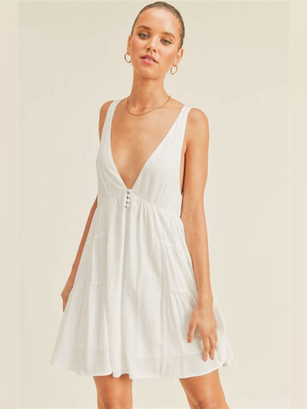 Kamala White Sleeveless Tiered Sundress